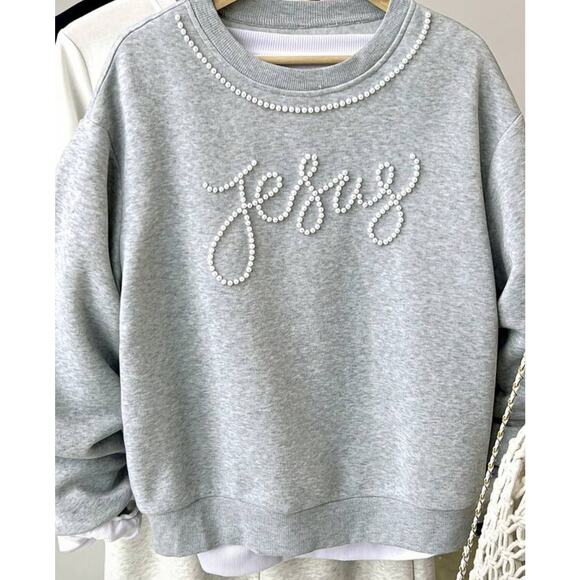 New “Jesus” in beaded detail CrewNeck - Picture 1 of 4